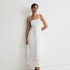 NEW WITH TAGS Madewell Embroidered Eyelet Tie-Back Cami Midi Dress Size 0